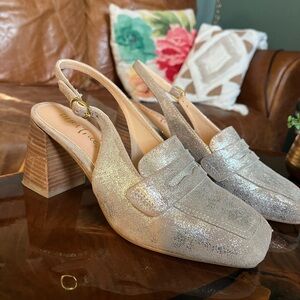 Diba True Metallic leather block heel Sling-backs